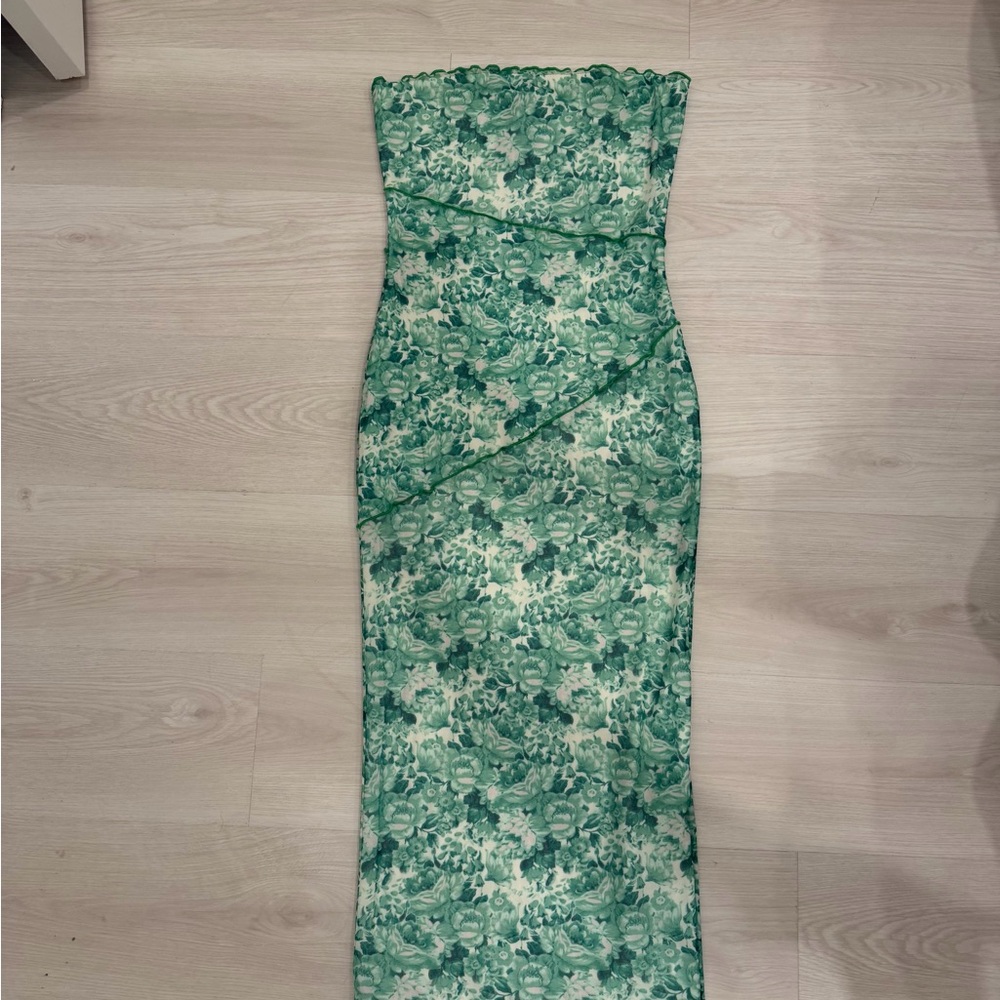 Showpo Green Floral Strapless Bodycon Dress